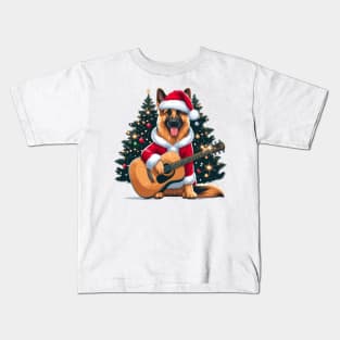 German Shepherd Playing Guitar Christmas Kids T-Shirt